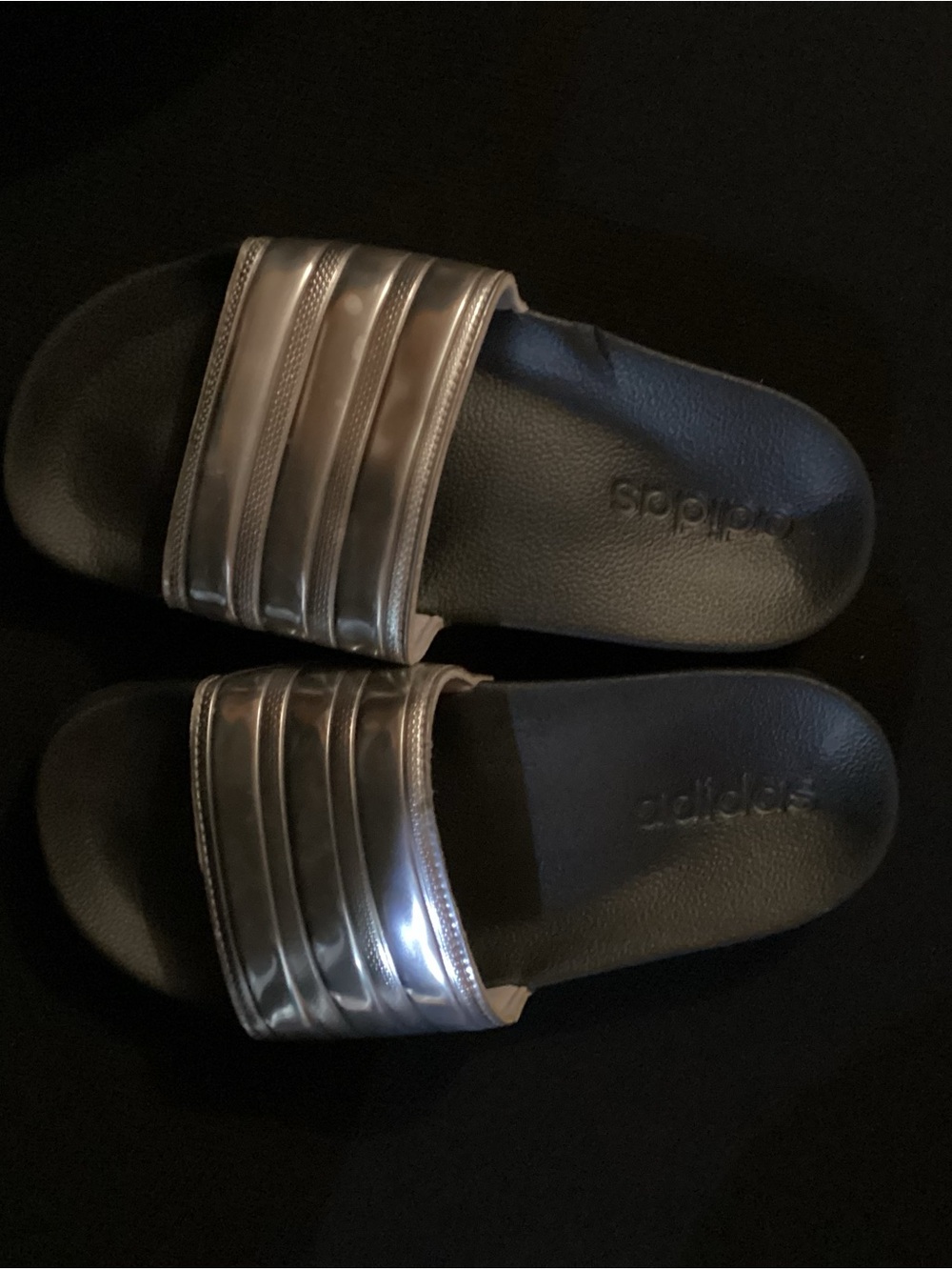 adidas Women's Metallic Silver Slide Sandals